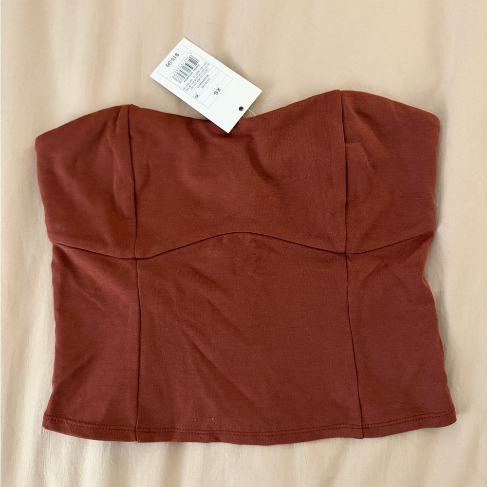 Elegant Rust Strapless Crop Top